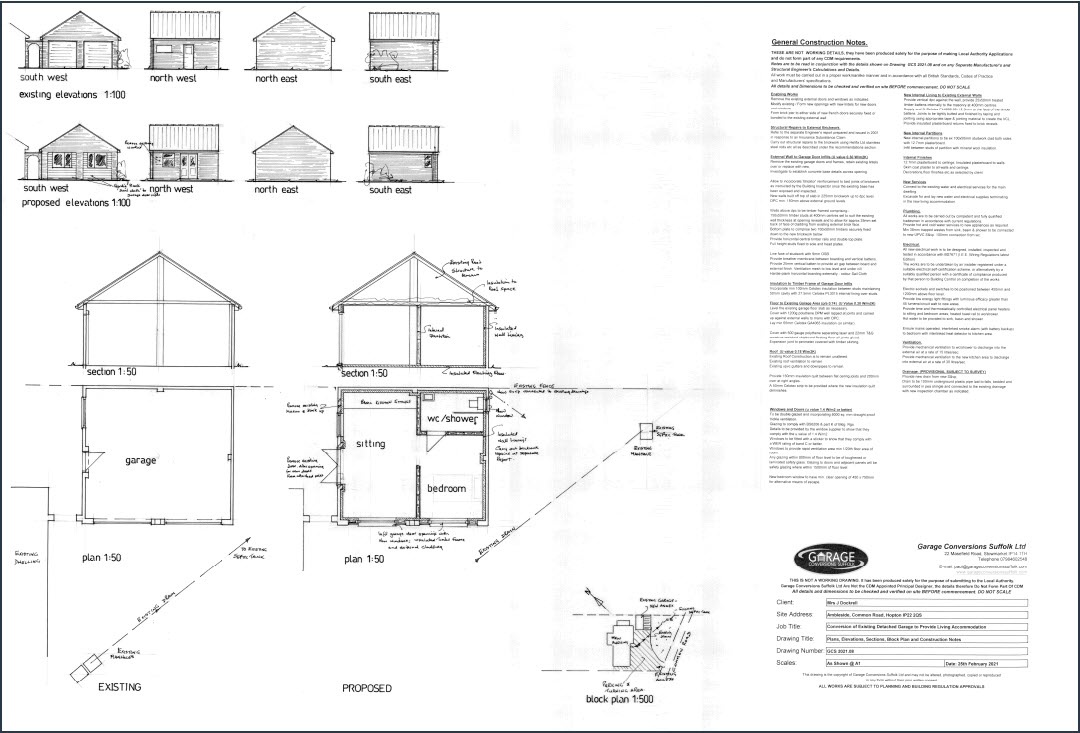 Planning permission drawings Garage conversion Hopton